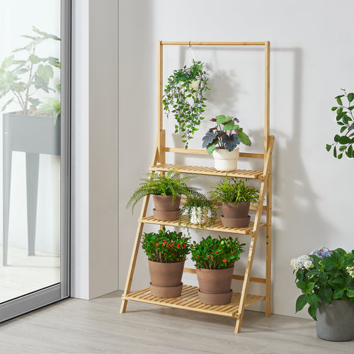Växtstege Brändö 3 - nivåer 144 x 70 x 39,5 cm bambu [en.casa] - premiumXL