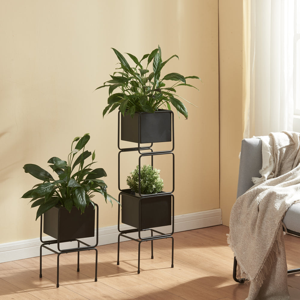 Blomsterställ Sveio 2-pack Metall Svart [en.casa] - premiumXL