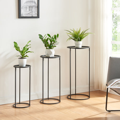 Blomsterställ Nesodden 3-set Metall Svart [en.casa] - premiumXL
