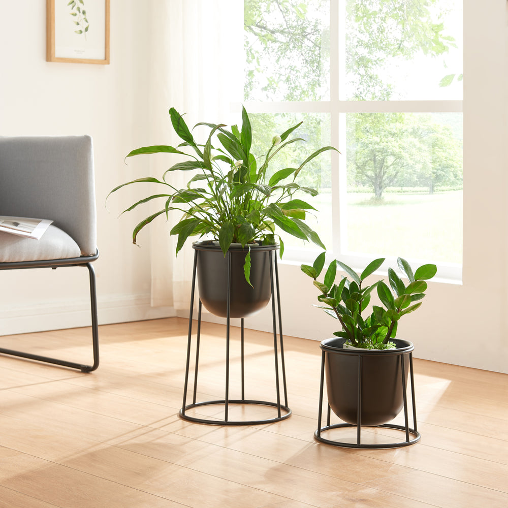 Blomsterställ Nesseby 2-pack Metall Svart [en.casa] - premiumXL