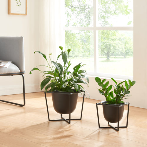 Blomsterställ Nordmaling 2-pack Metall Svart [en.casa] - premiumXL