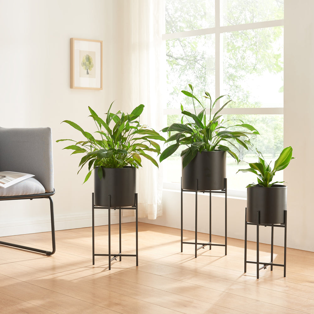 Växtställ Orsa 3-set Metall Svart [en.casa] - premiumXL