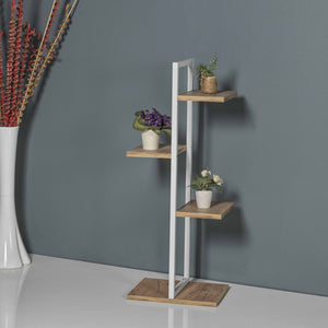Blaabjerg metallhylla för växter 90x35x26cm vit / valnötsutseende [en.casa]