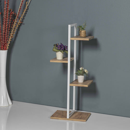 Blaabjerg metallhylla för växter 90x35x26cm vit / valnötsutseende [en.casa]