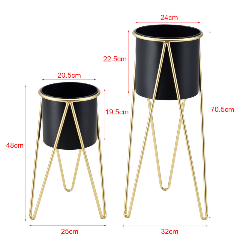 Måttskiss Växtställ set om 2 med krukor metall hairpin hårnålsben [en.casa] välj modell