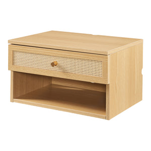 Väggmonterad hylla Eiker med låda 40x32x23 cm rottingutseende [en.casa]