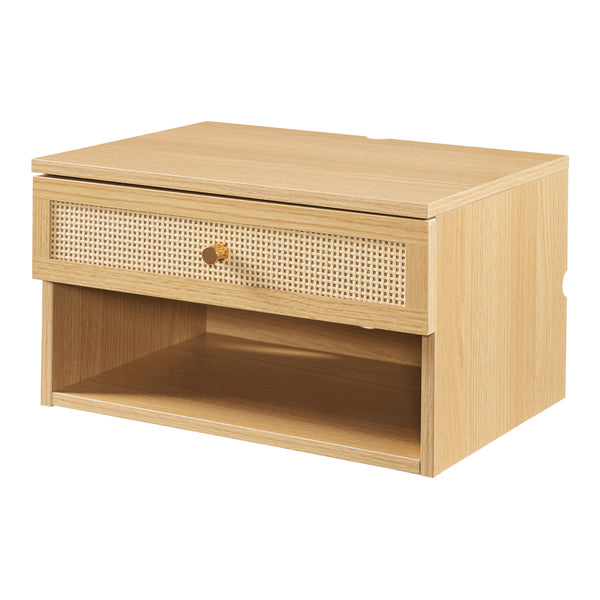 Väggmonterad hylla Eiker med låda 40x32x23 cm rottingutseende [en.casa]