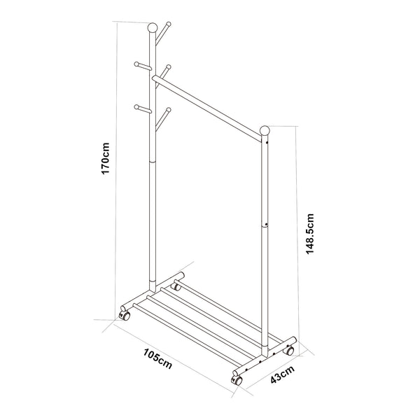 Rullbar klädhängare Snåsa 170x105x43 cm [en.casa]