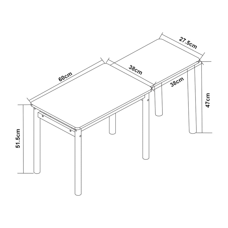 Måttskiss Utdragbart skrivbord Skellefteå för barn 98x38x51,5 cm furu [en.casa]