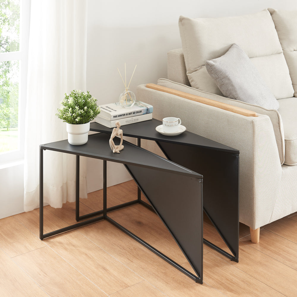 Satsbord Kungsör 2-set Metall Svart [en.casa] - premiumXL