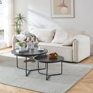 Sidobord Poxdorf 2 - delad marmorlook, svart [en.casa] - premiumXL