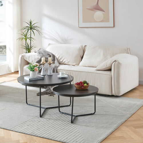 Sidobord Poxdorf 2 - delad marmorlook, svart [en.casa] - premiumXL