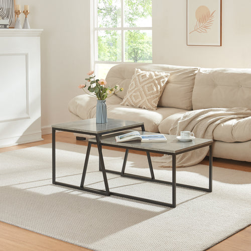 Sidobord Hyllestad 2-set Svart/Betonglook [en.casa] - premiumXL