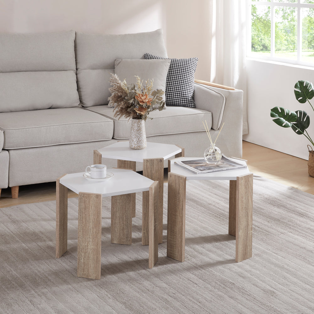 Satsbord Rantasalmi 3-set Vit/Ek - Utseende [en.casa] - premiumXL
