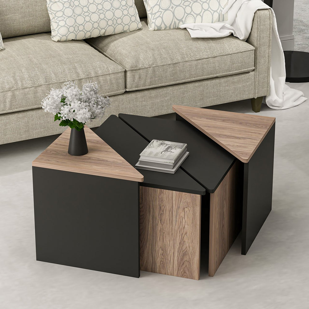 Soffbord - Set Frederikshavn 4 delar eklook / svart [en.casa] - premiumXL