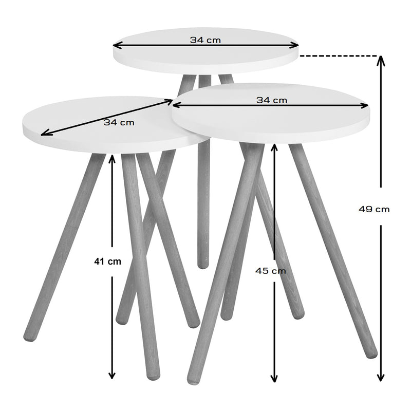 Måttskiss Set om 3 bord Hjørring rund 49 x Ø34 cm olika färger [en.casa]