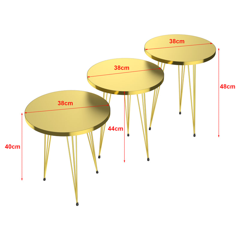 Måttskiss Sidobord Skibby set om 3 guld [en.casa] välj modell