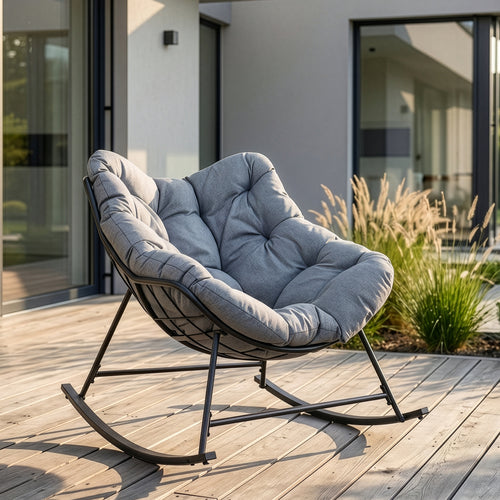 Korg-gungstol Villeneuve 85x90x91 cm Svart/Grå [en.casa]