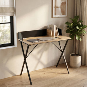 Skrivbord Kappespoo 84x80x50 cm Svart/Eklook [en.casa]