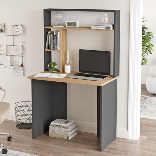 Skrivbord Tópisa med hylla 149x90x52 cm [en.casa]