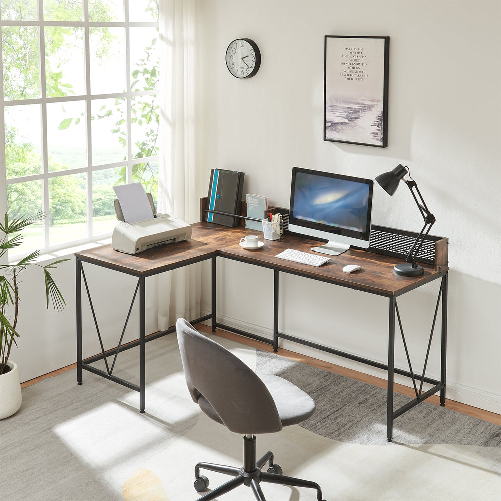 Skrivbord Frelvepirg med bakpanel L-formad 165x110x75 cm valnötsutseende [en.casa] - premiumXL