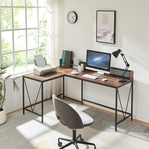 Skrivbord Frelvepirg med bakpanel L-formad 165x110x75 cm valnötsutseende [en.casa] - premiumXL