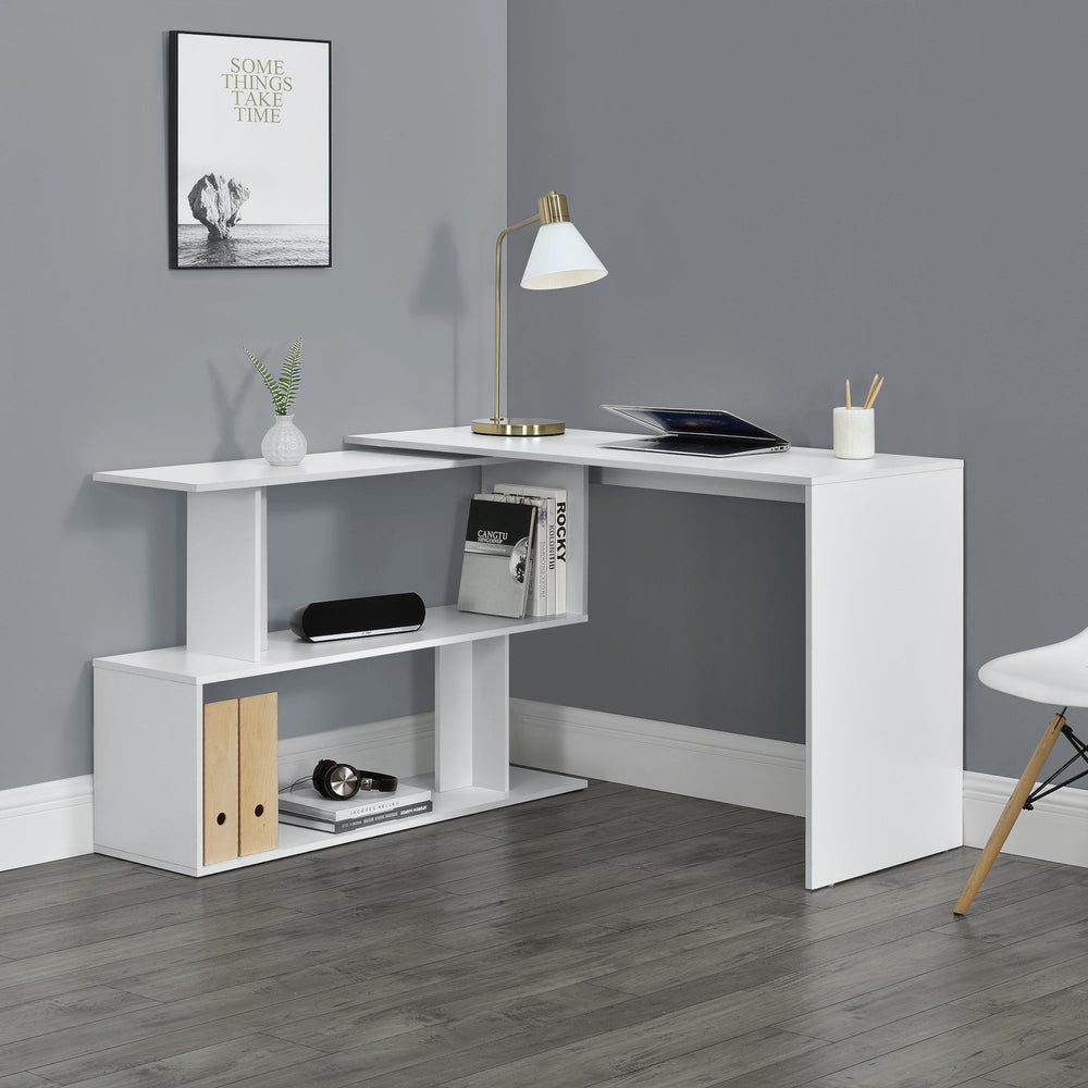 Skrivbord Arendal med hylla L-formad mörkgrå/vit en.casa - premiumXL