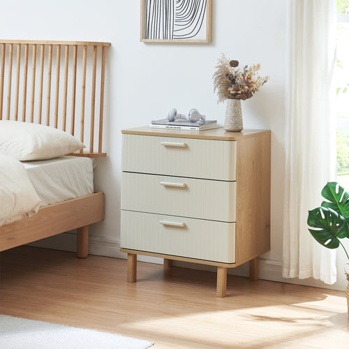 Byrå Ferrersp med 3 lådor 70x60x40 cm eklook/sandfärgad [en.casa]