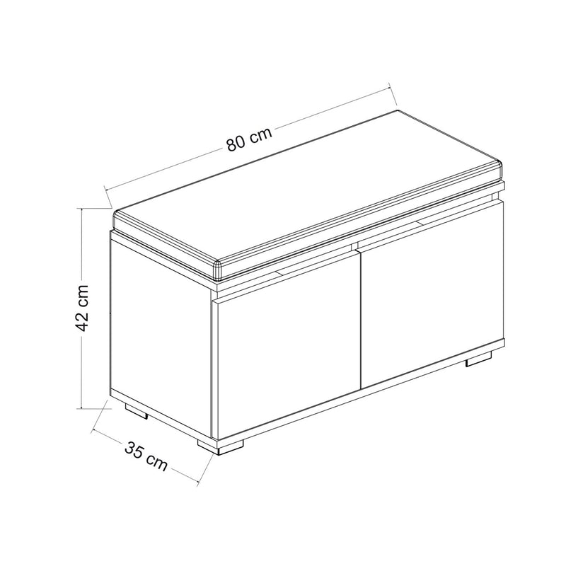 Måttskiss Skoskåp Brande med vadderad sits 42x80x35 cm [en.casa] välj modell