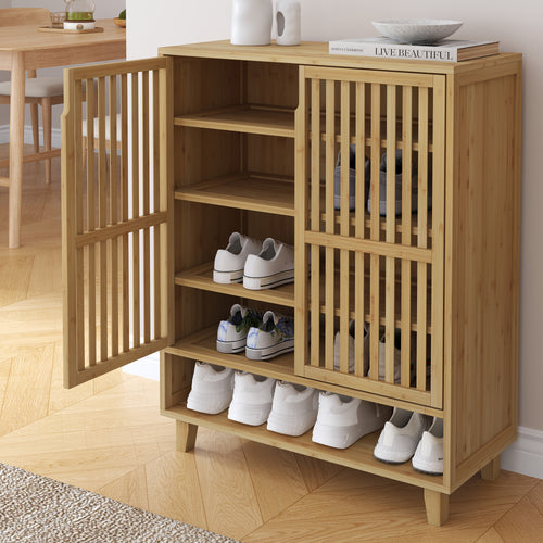 Skåp för skor Sirgerg 91x72x35 cm bambu natur [en.casa]