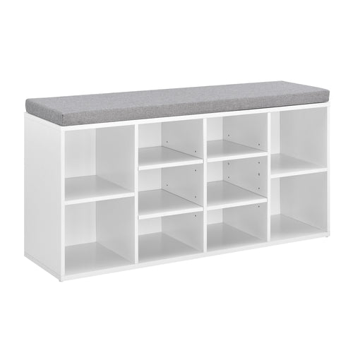 Skohylla Ymir 103x30x48 cm 10 hyllplan sittbänk vit/grå en.casa - premiumXL
