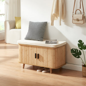 Skåp för skor med sittdyna Tvedestrand 50x80x40 cm bambu/beige [en.casa]