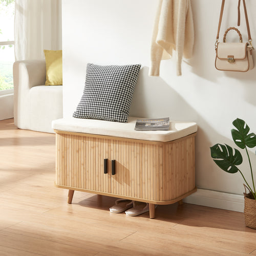 Skåp för skor med sittdyna Tvedestrand 50x80x40 cm bambu/beige [en.casa]