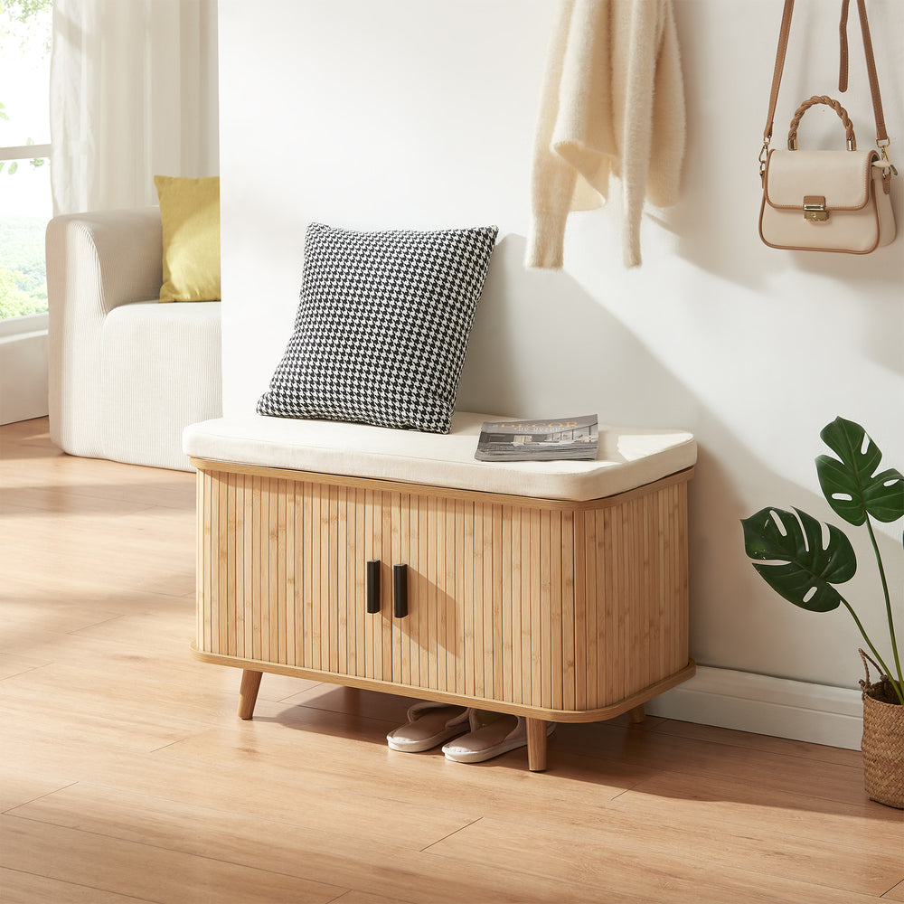 Skåp för skor med sittdyna Tvedestrand 50x80x40 cm bambu/beige [en.casa]