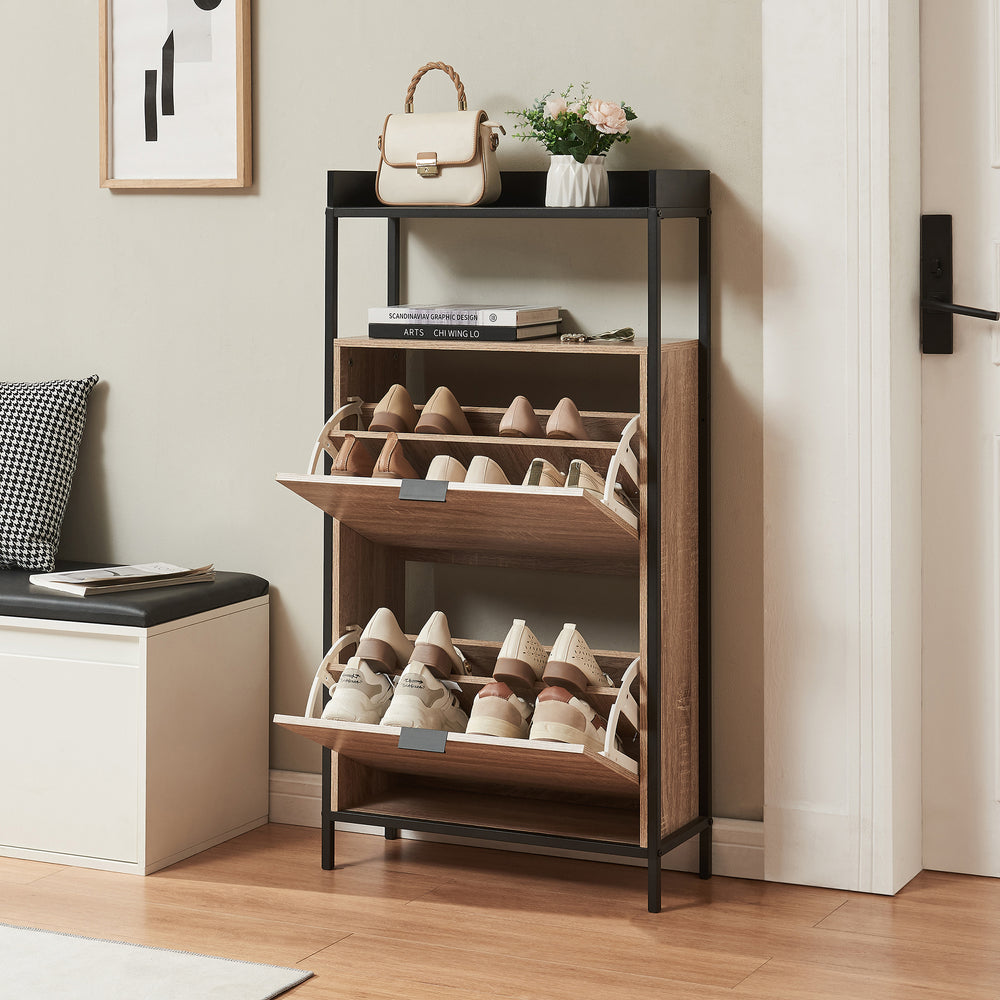 Skoskåp Belana med 2 luckor 116x60x24 cm Svart/Eklook [en.casa] - premiumXL