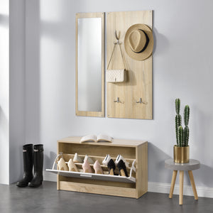 [en.casa]® Hallmöbel-Förvaringstavla med spegel och skoskåp-Sonoma ek optik
