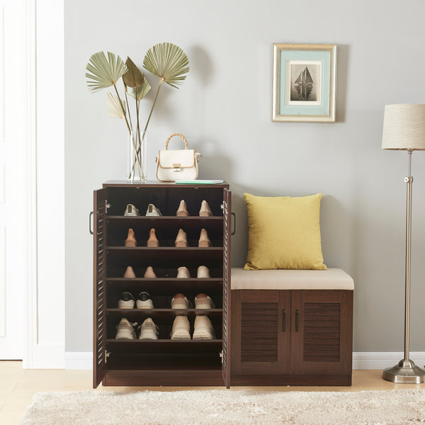 Skoskåp Løten med bänk 120x36x97cm wenge [en.casa]