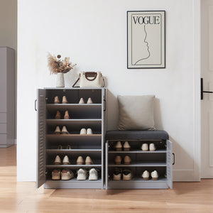 Skåp för skor Løten med sittbänk 120x36x97 cm Grå [en.casa]