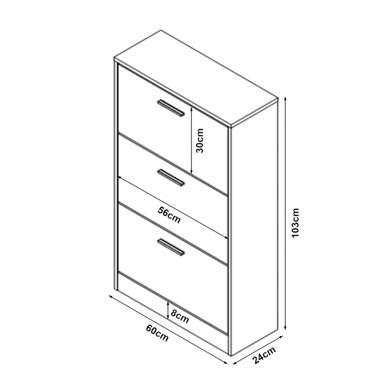 Måttskiss Skoskåp 63x24x81cm 2 fack plats för 12 par skor [en.casa] välj modell