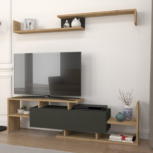TV-bänk Liksefte med vägghylla 154x28x42 cm [en.casa]