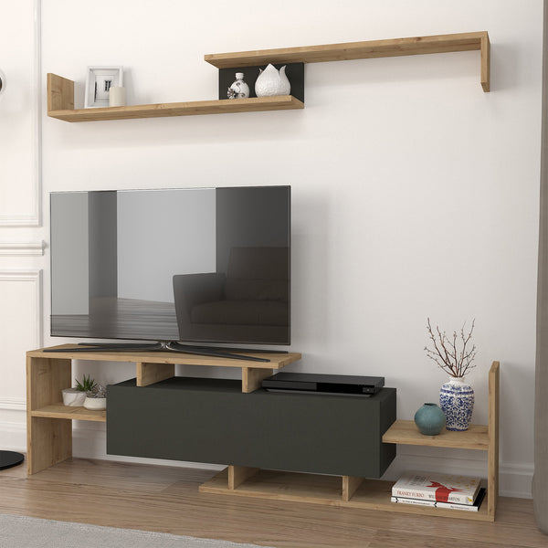 TV-bänk Liksefte med vägghylla 154x28x42 cm [en.casa]
