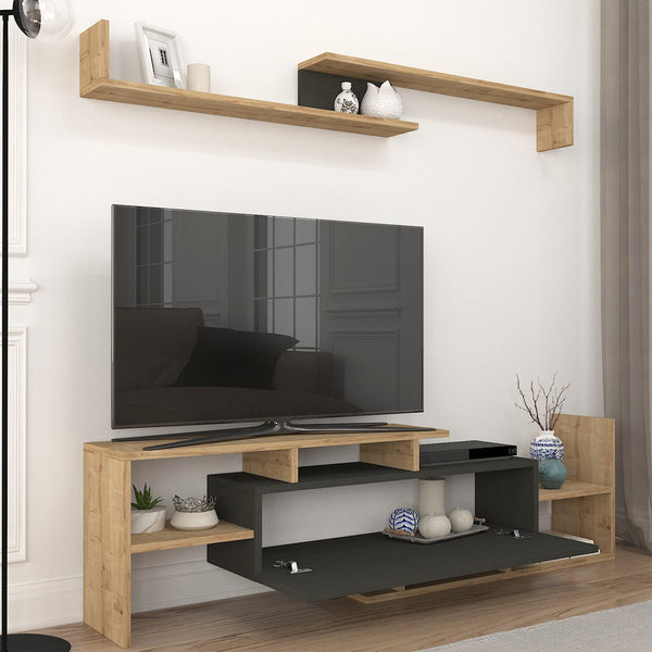 TV-bänk Liksefte med vägghylla 154x28x42 cm [en.casa]