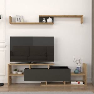 TV-bänk Liksefte med vägghylla 154x28x42 cm [en.casa]