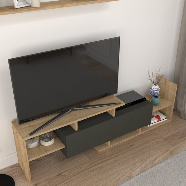 TV-bänk Liksefte med vägghylla 154x28x42 cm [en.casa]
