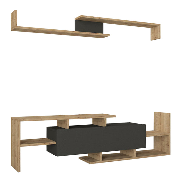 TV-bänk Liksefte med vägghylla 154x28x42 cm [en.casa]
