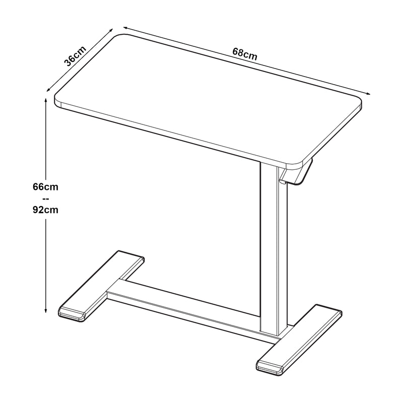 Måttskiss Höjdjusterbart bärbart bord Klirg [en.casa]