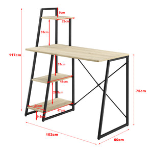 Skrivbord Aalborg med hyllor 117x102x50cm stål justerbar höjd [en.casa]