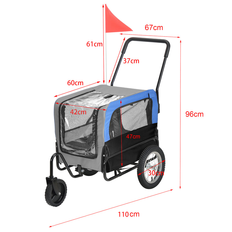 Måttskiss Cykelkärra joggingvagn för hundar 1 stålram [pro.tec] välj modell