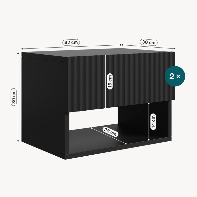 Måttskiss Flytande nattduksbord 2-pack Nand [en.casa]