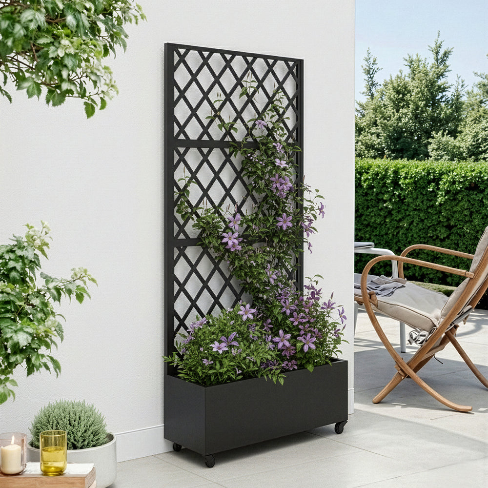 Avdelare Malja med blomlåda stål 190x82x38 cm svart [casa.pro]